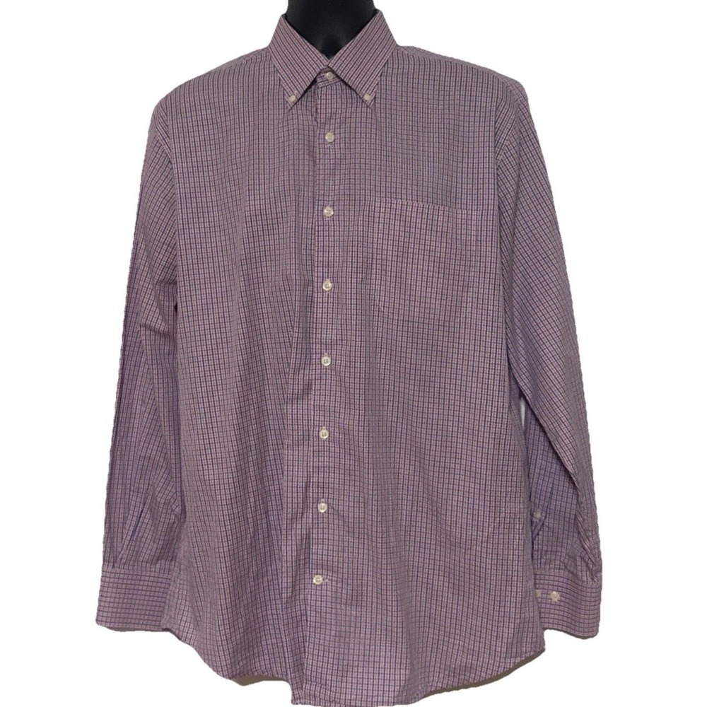 Peter Millar Men's SZ L Blue Pink Check Plaid Dress Shirt Long Sleeve Cotton